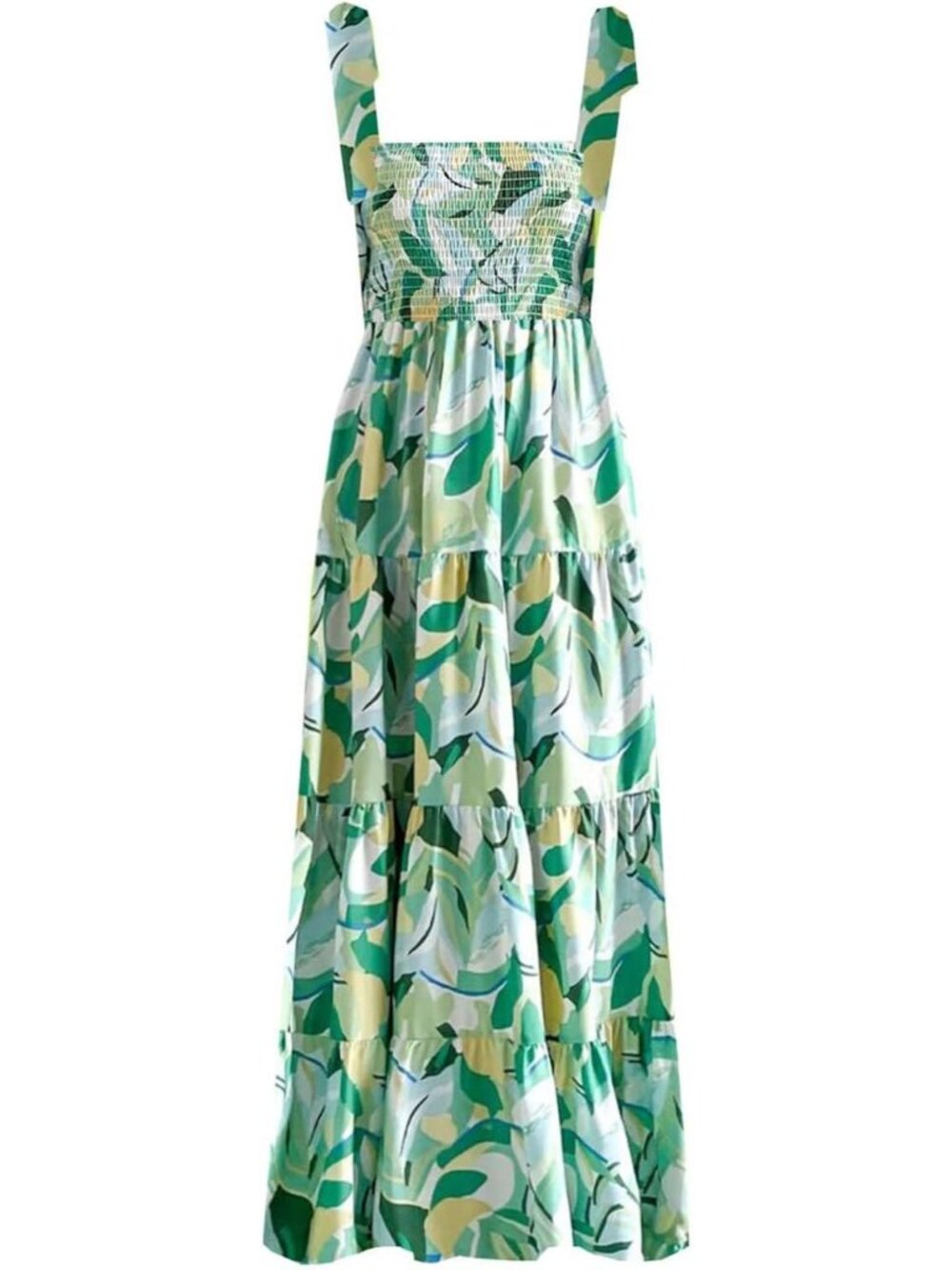 Women's Green Floral Sleeveless Square Neck Ruffle Flowy Imported Maxi Dress - Picture 1 of 5
